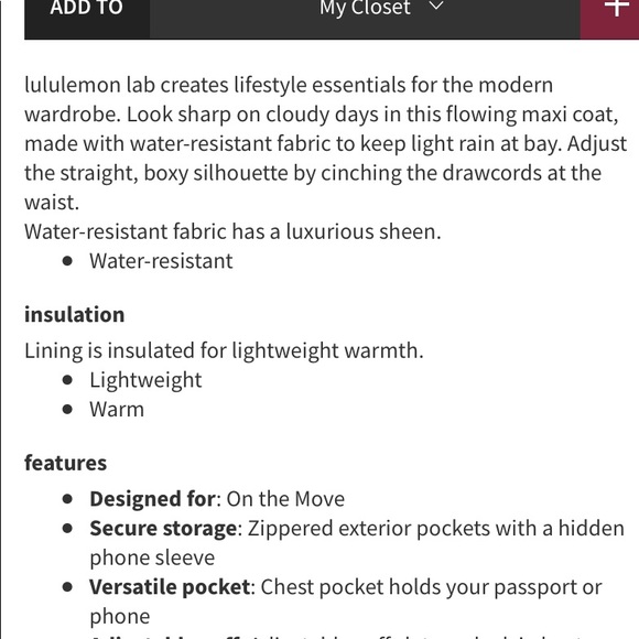 Lululemon Lab Moraine insulated raincoat S/6 - Picture 8 of 16